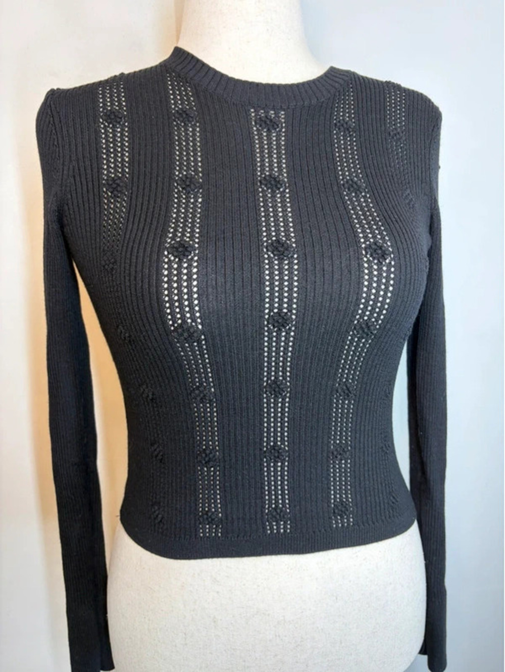 US XS Elie Tahari Stretchy black open knit sweater